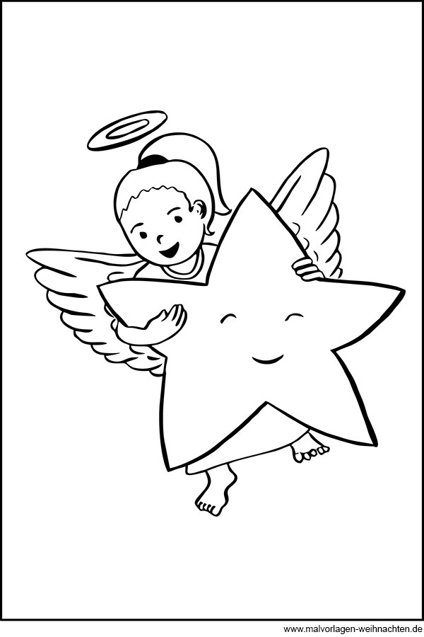 Ausmalbild - Engel mit Stern zum Ausdrucken