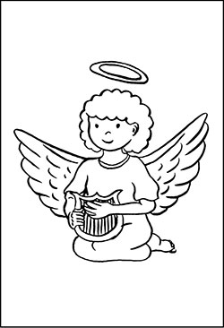 Malvorlage - Engel mit einer Harfe in der Hand