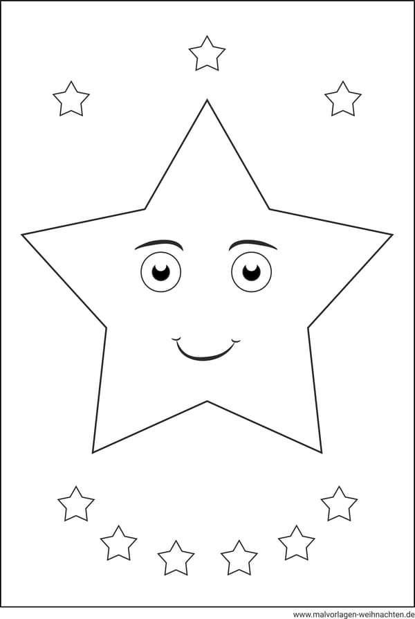 Stern mit Gesicht – Ausmalbild zum Ausdrucken