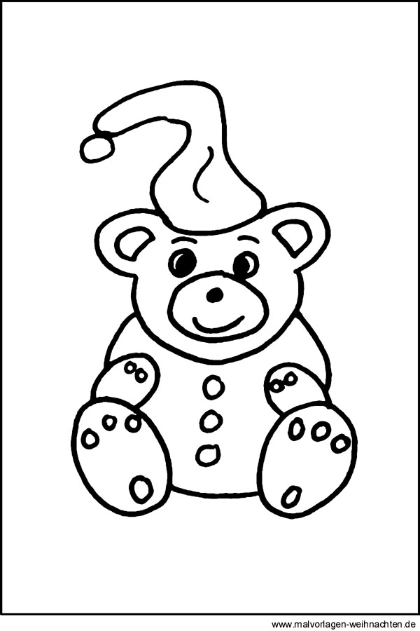 Malvorlage und Window Color Bild von einem Teddybär oder Bär zu Weihnachten