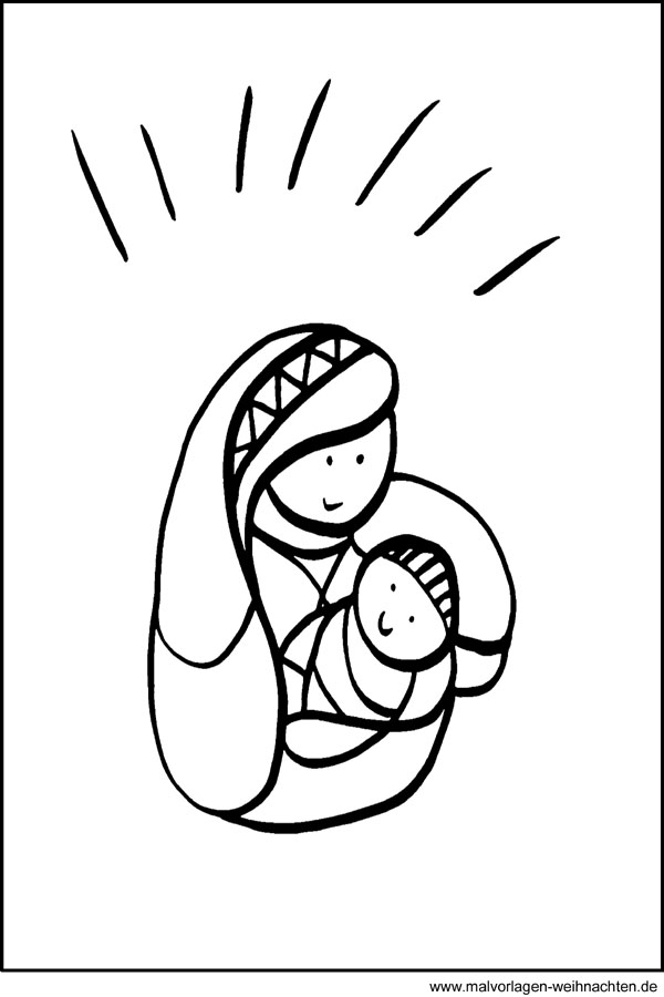 Malvorlage und Window Color Bild von Maria und Jesus
