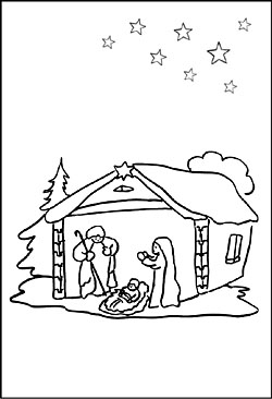 Malvorlagen - Weihnachtskrippe mit Maria und Josef